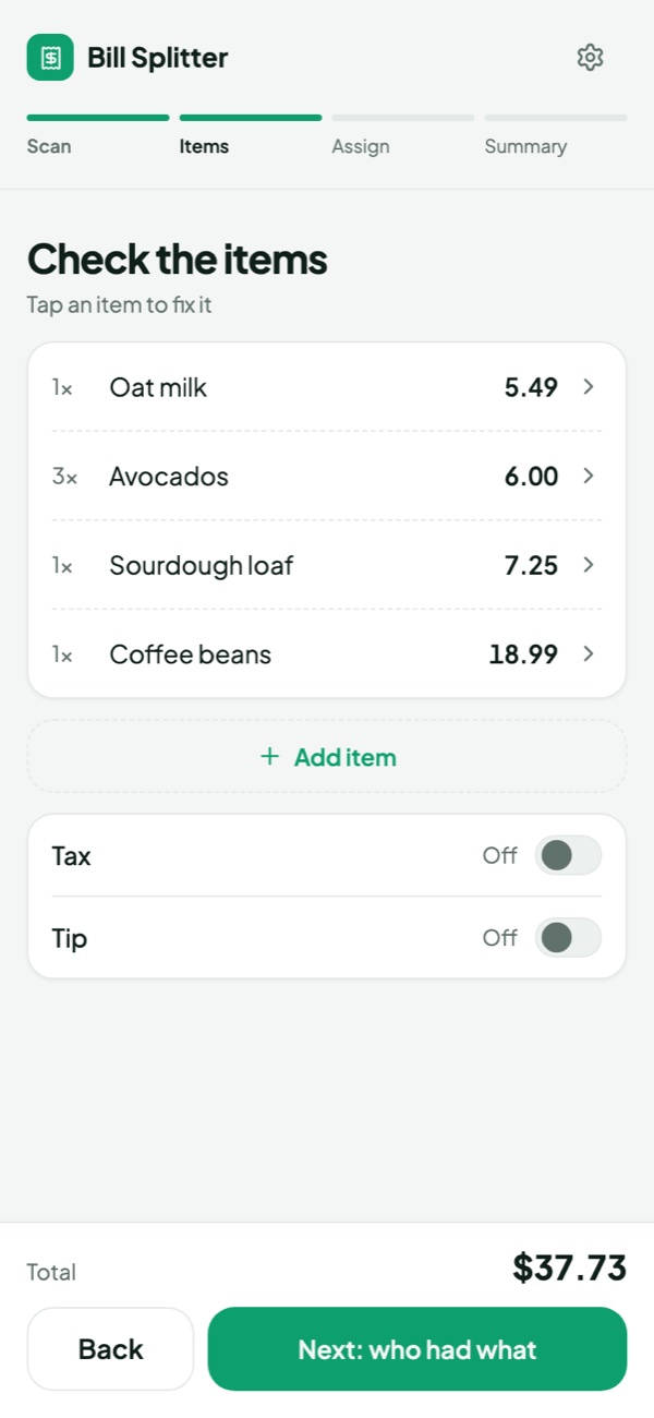 Check the items